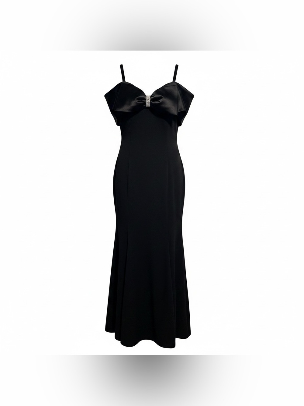 R&M Richards Black Maxi Gown with Sculpted Bow Size 16